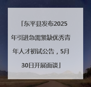 东平县发布2025年引进急需紧缺优秀青年人才初试公告，5月30日开展面谈