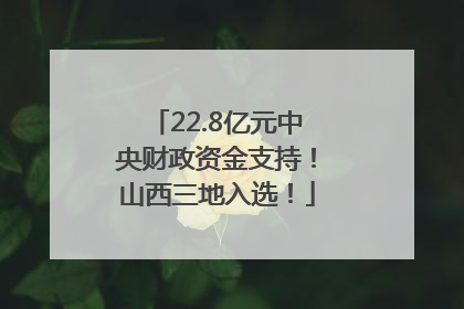 22.8亿元中央财政资金支持！山西三地入选！